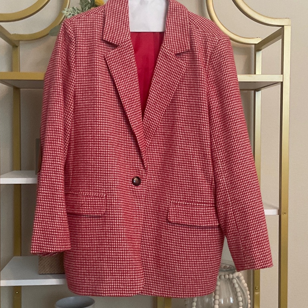 JODIFL Red Houndstooth Single-Button Blazer